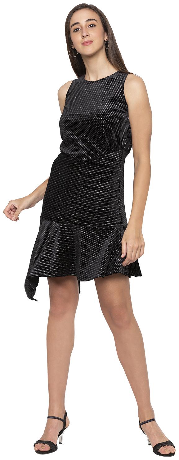

Globus Cotton Solid Black Color A Line Dress For Women