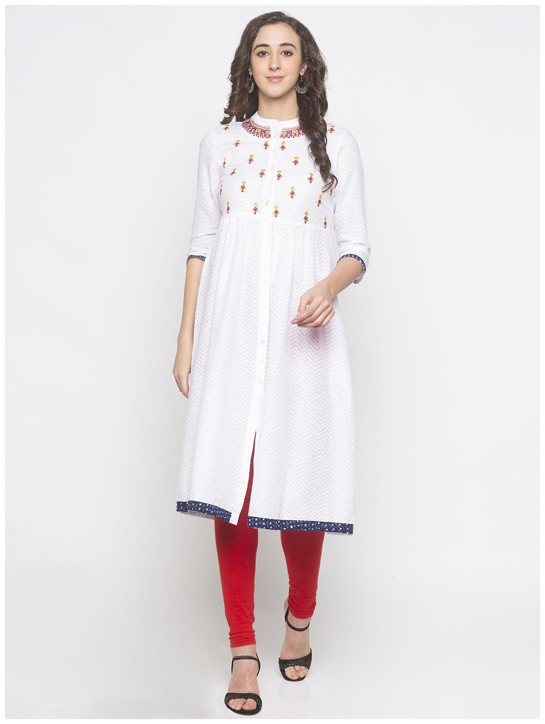 

Globus Women White Embroidered Anarkali Kurta