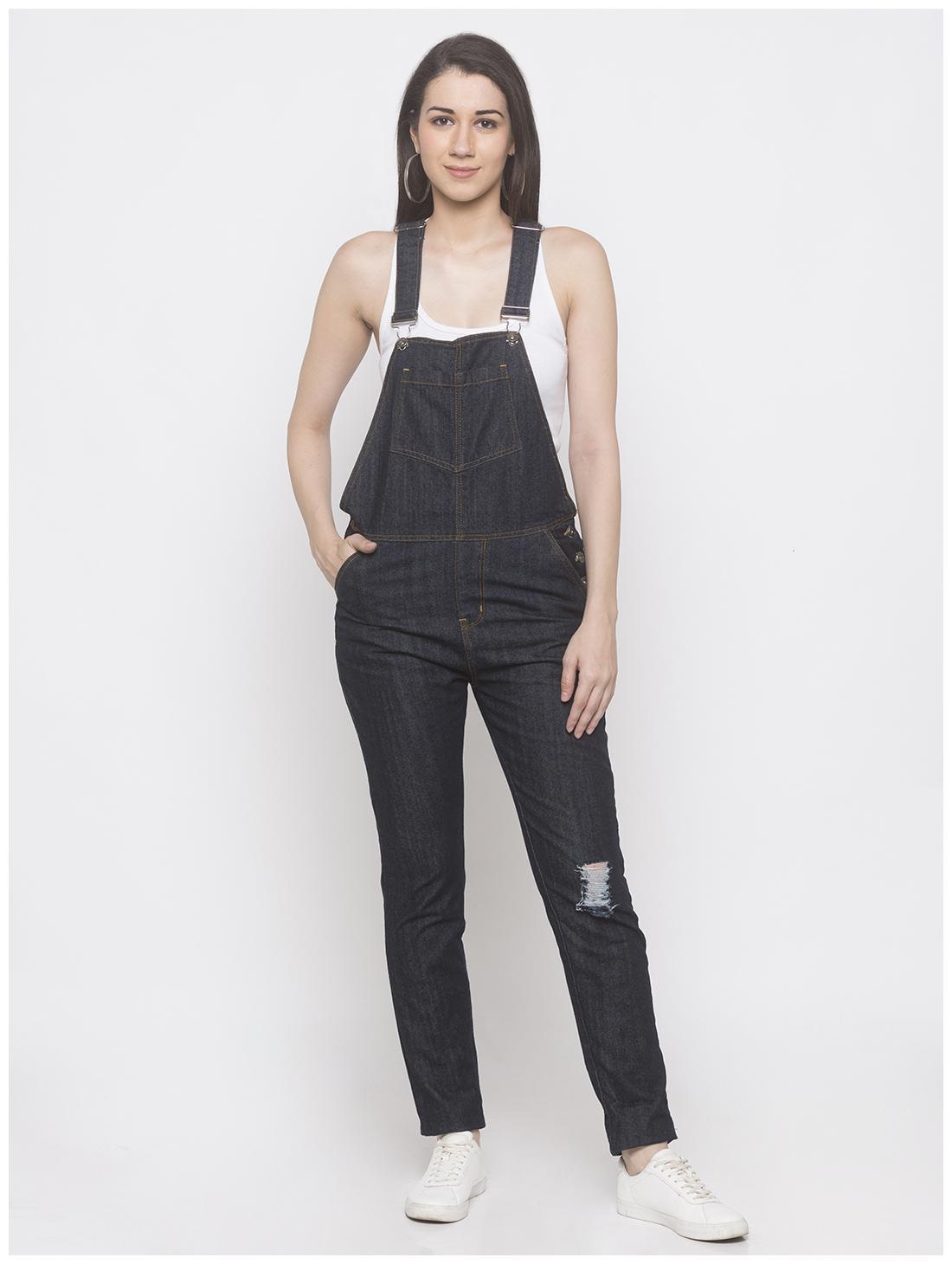 

Globus Cotton Solid Navy Blue Color Dungaree For Women