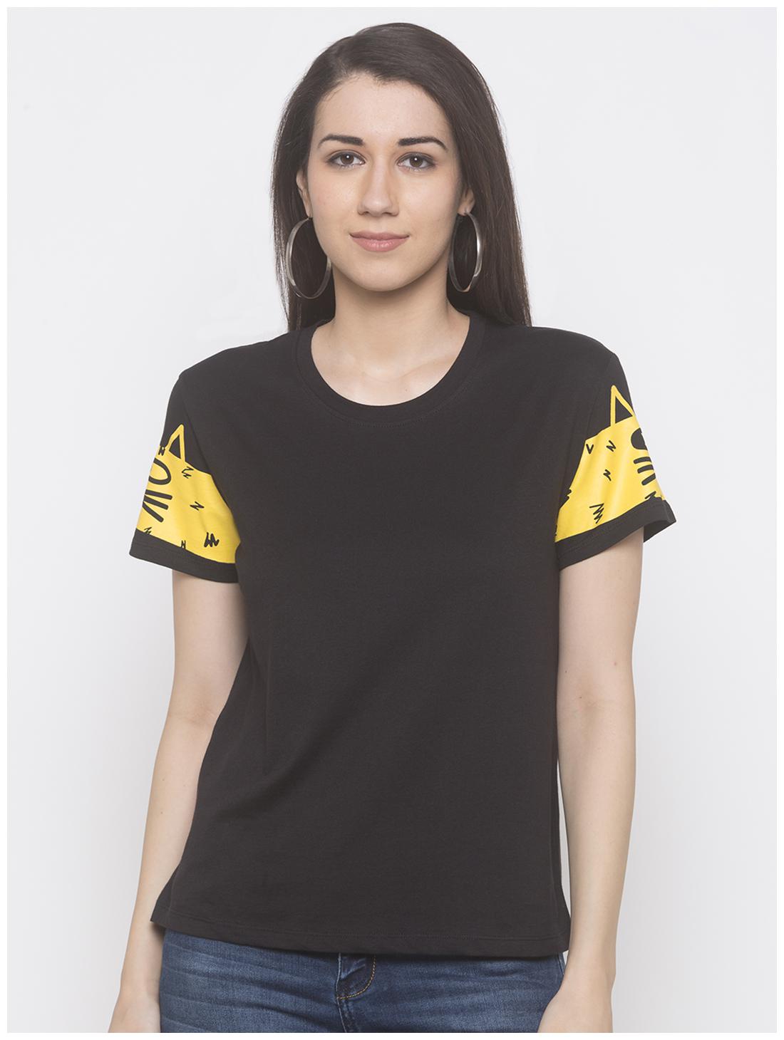 

Globus Women Black Regular fit Round neck Cotton T shirt