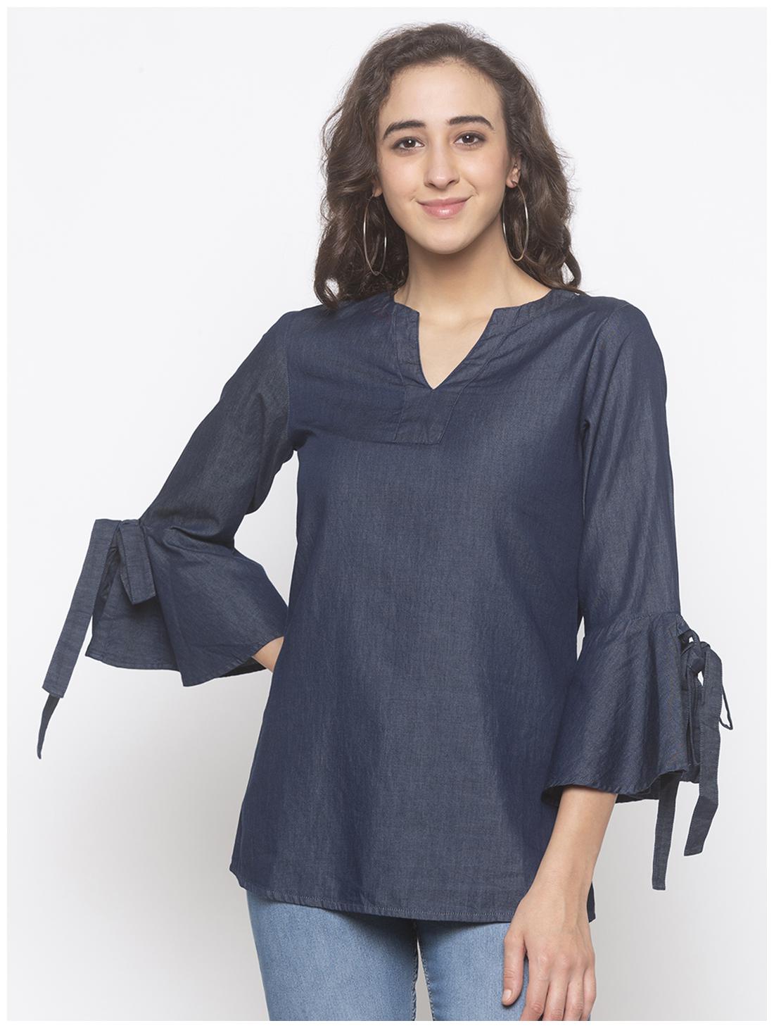 

Globus Cotton Solid Blue Color A Line Top