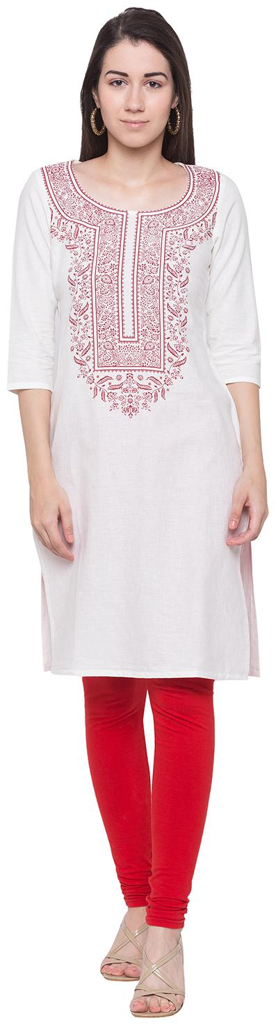 

Globus Women White Floral Straight Kurta