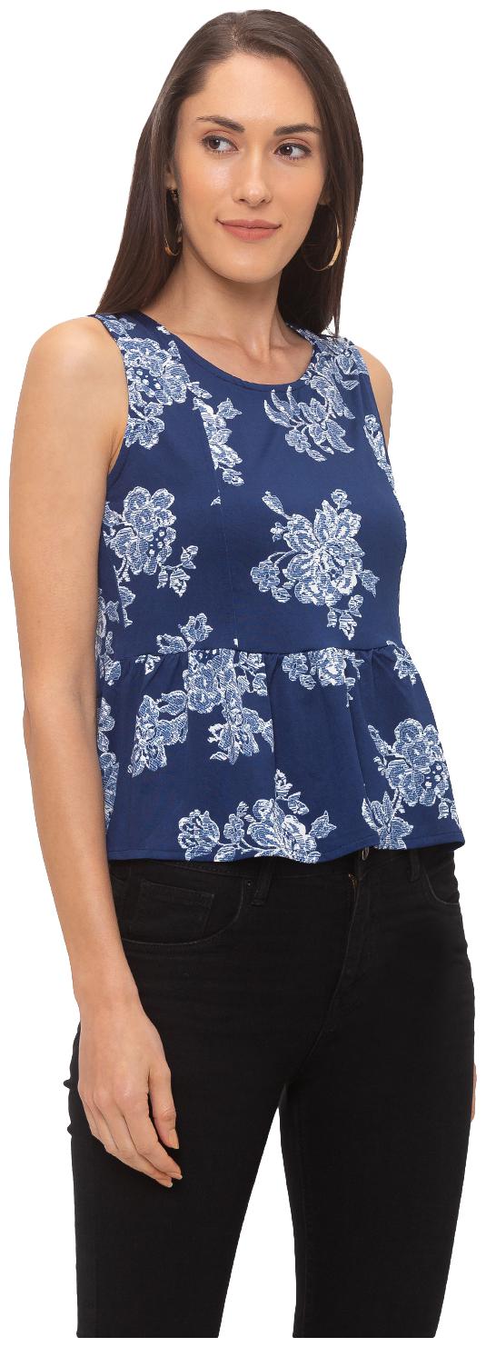 

Globus Cotton Floral Navy Blue Color Top For Women