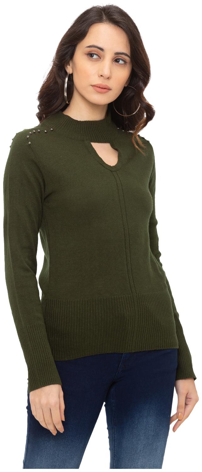 

Globus Cotton Solid Olive Color Top For Women