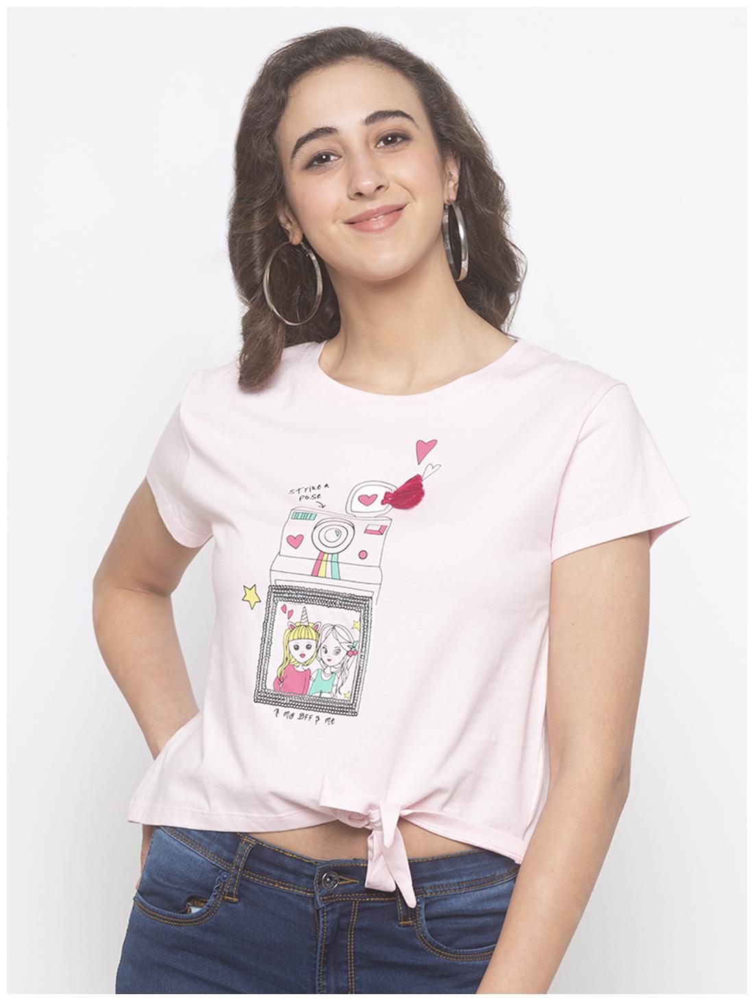 

Globus Women Pink Regular fit Round neck Cotton T shirt