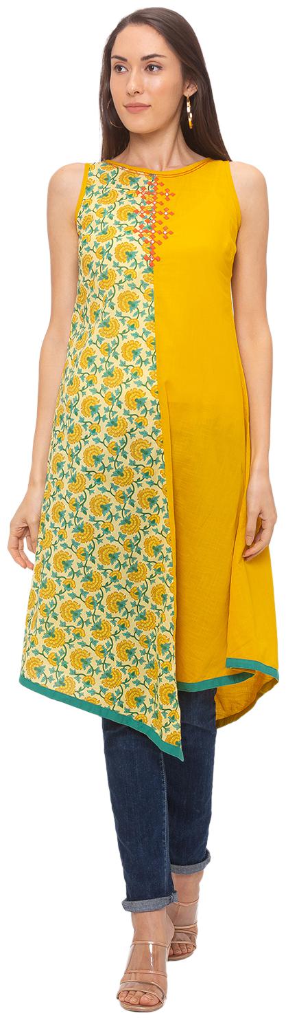 

Globus Cotton Floral Yellow Color Kurta For Women