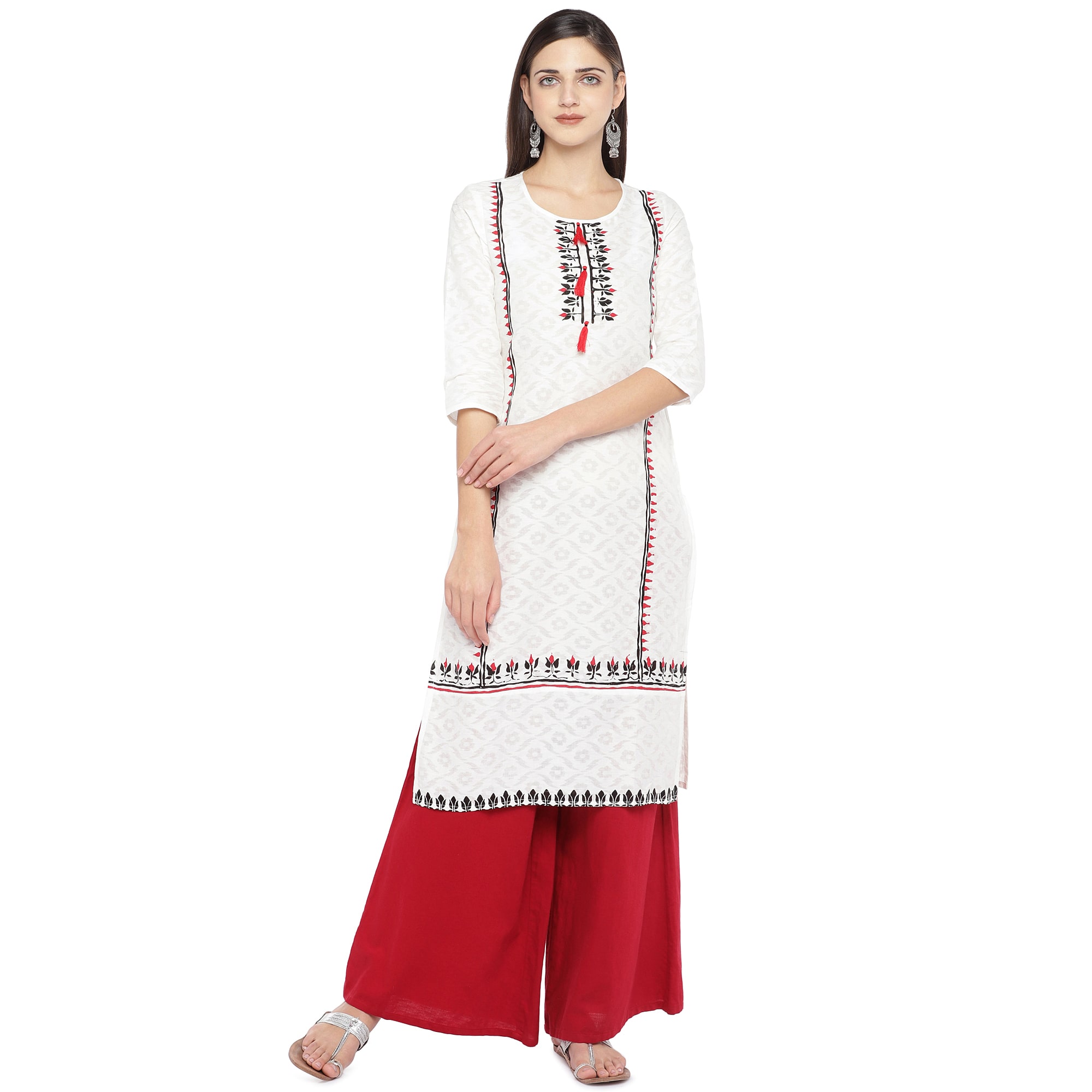 

Globus Women White Printed Straight Kurta