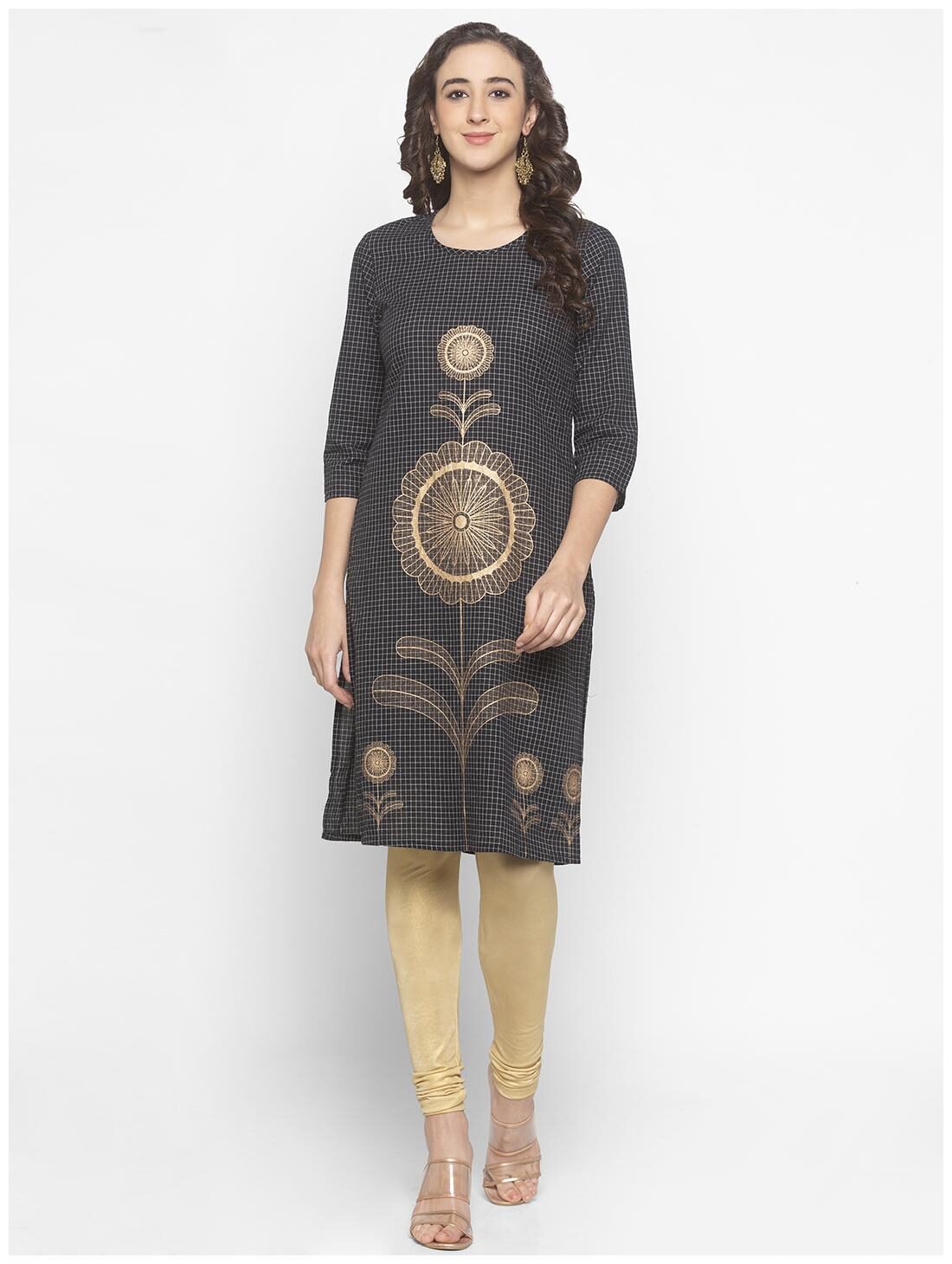 

Globus Women Black Checkered Straight Kurta