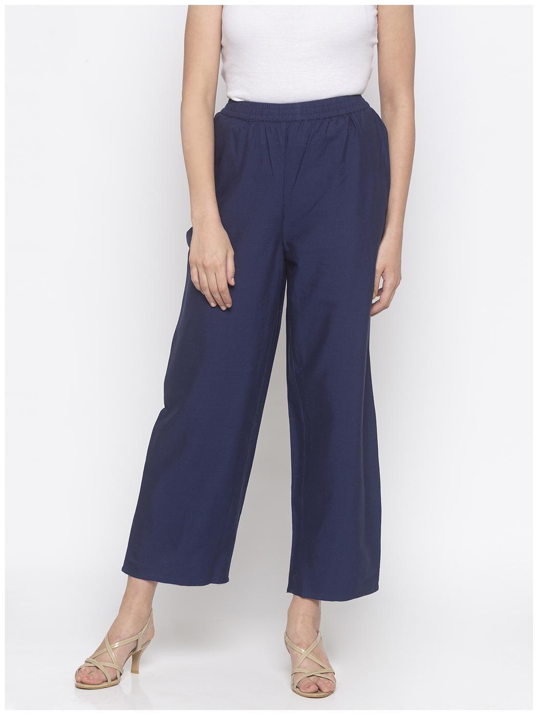 

Globus Navy Blue Solid Straight Palazzo