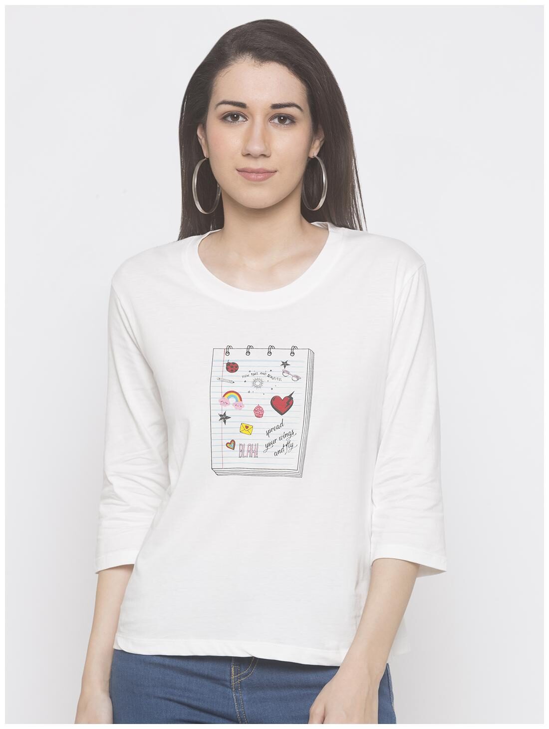 

Globus Women White Regular fit Round neck Cotton T shirt