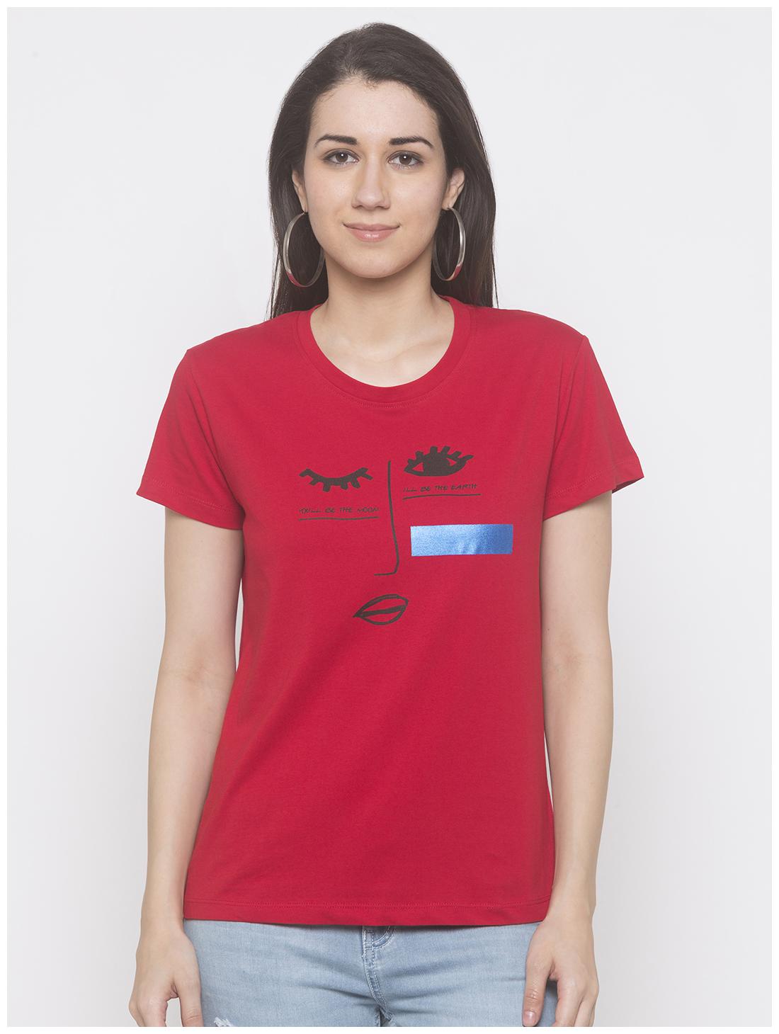 

Globus Women Red Regular fit Round neck Cotton T shirt