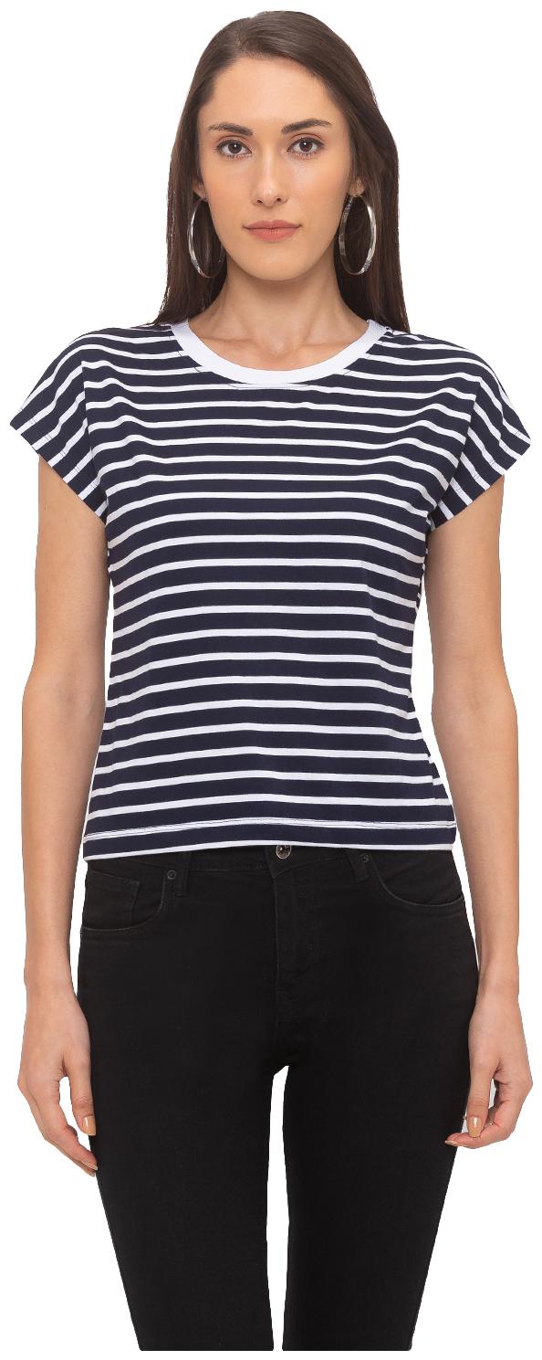 

Globus Cotton Striped Navy Blue Color Top For Women