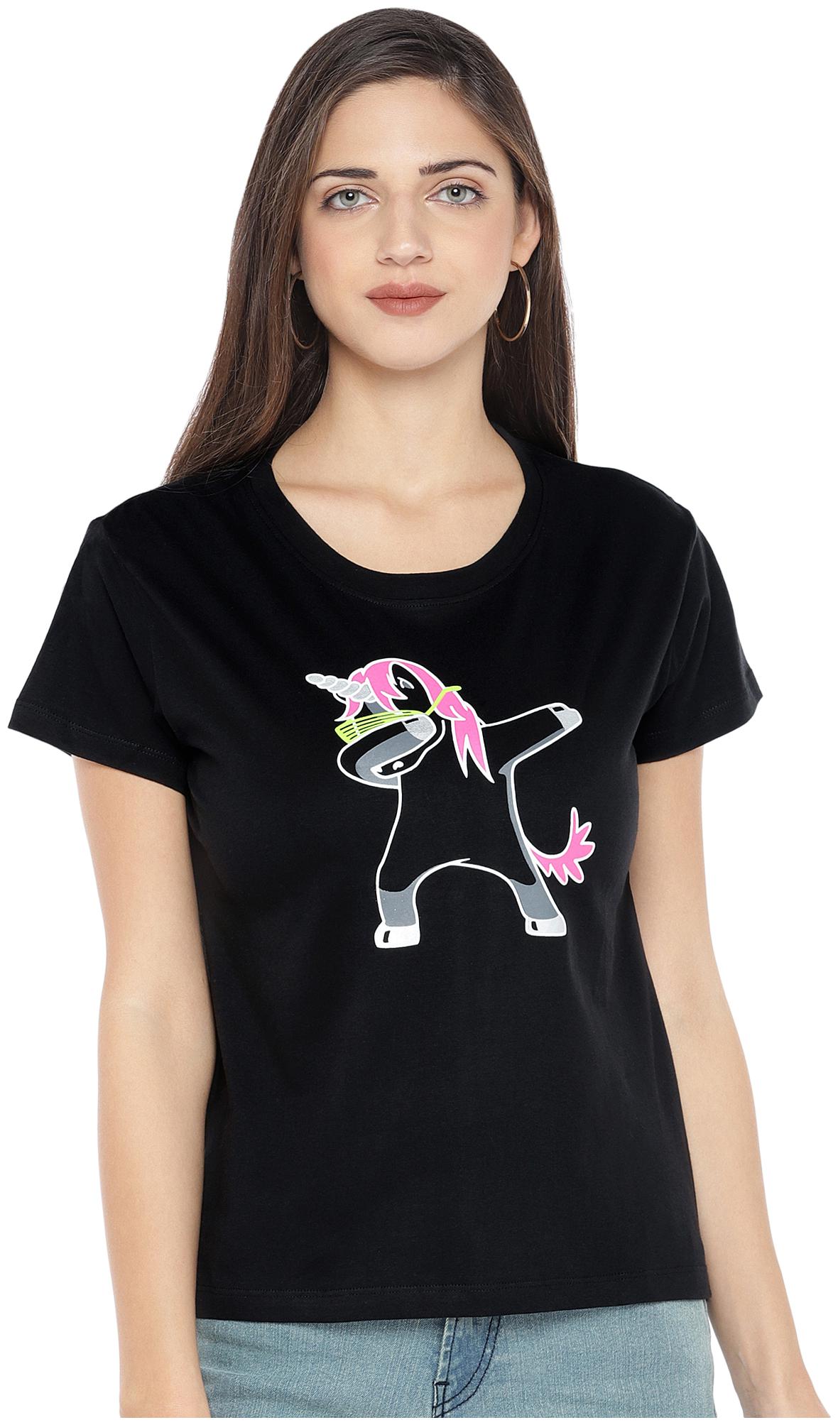 

Globus Women Black Regular fit Round neck Cotton T shirt