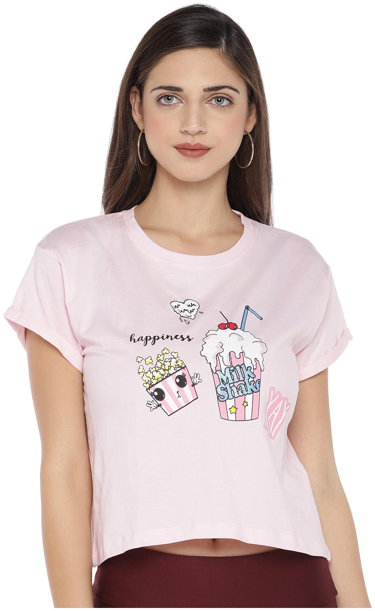 

Globus Women Pink Regular fit Round neck Cotton T shirt
