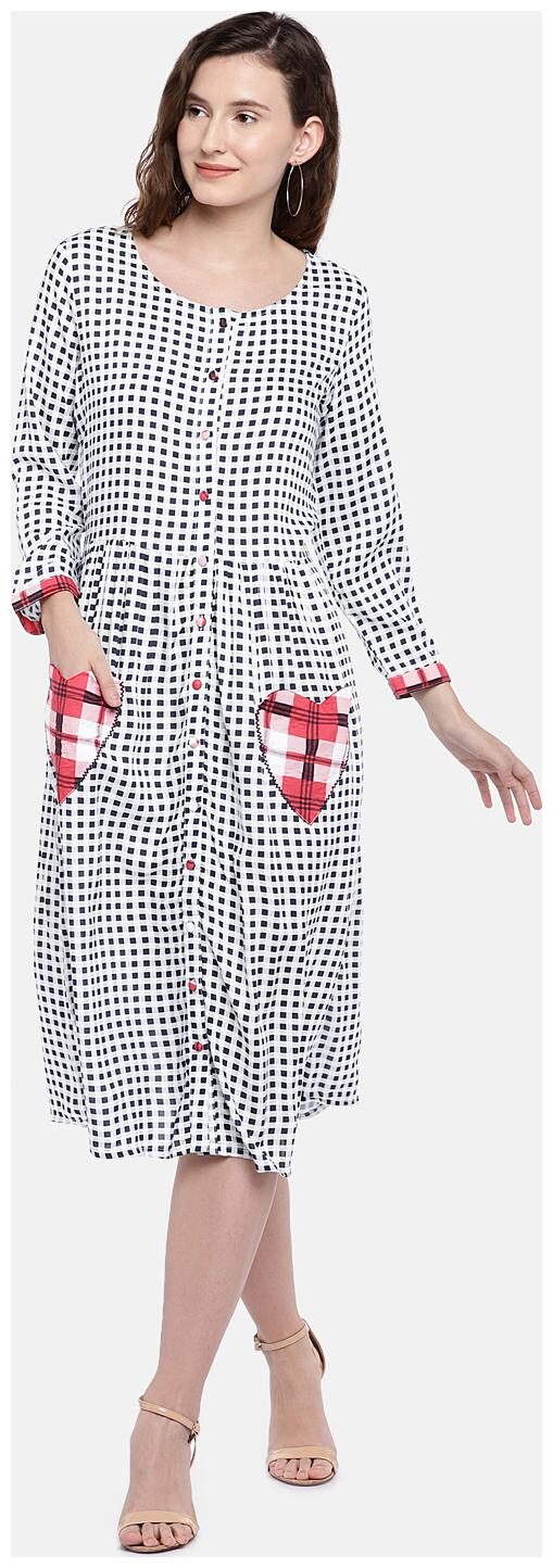 

Globus Navy Checked A-line dress