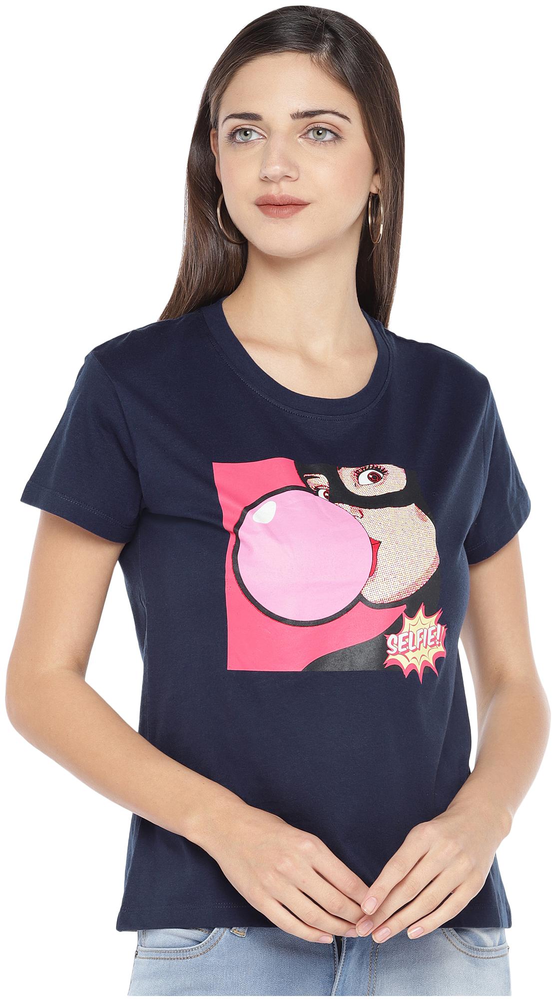 

Globus Cotton Printed Navy Blue Color T Shirt For Women