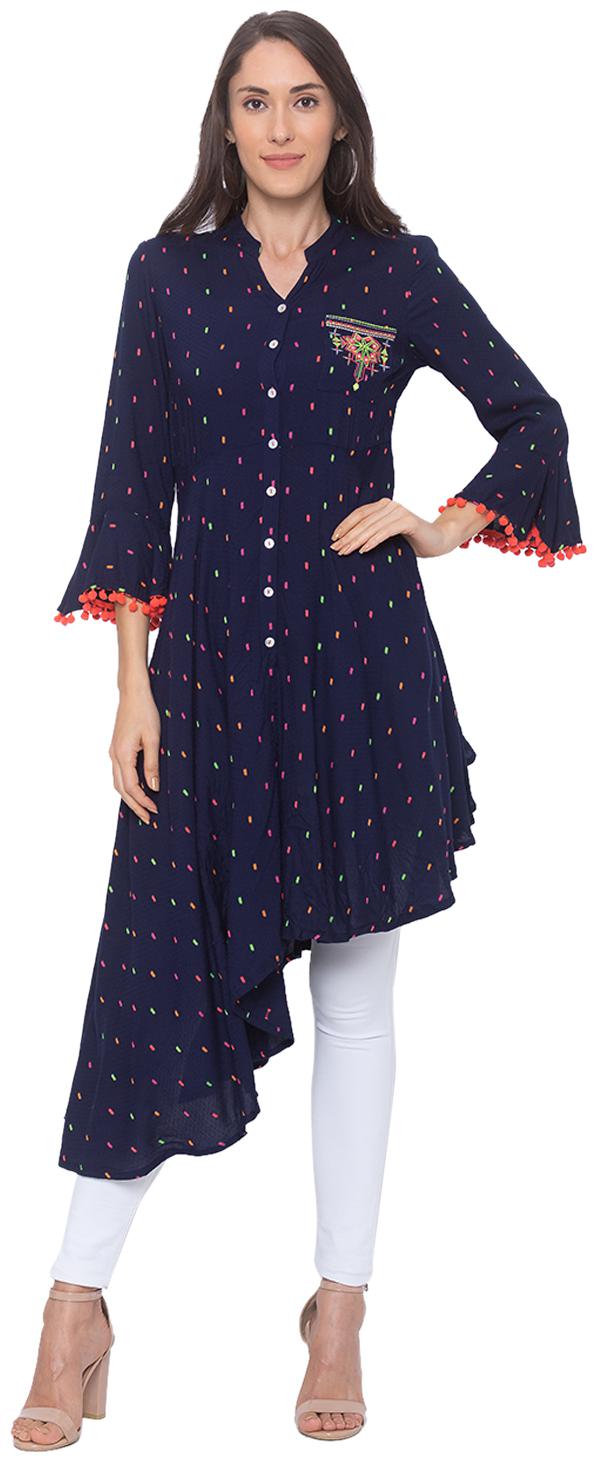 

Globus Cotton Embroidered Navy Blue Color Kurta For Women