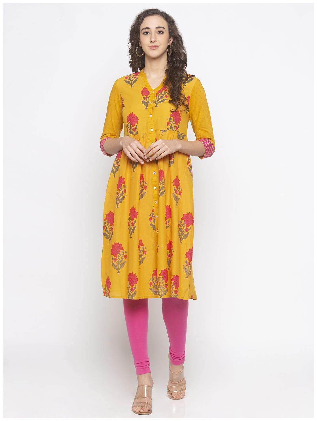 

Globus Women Mustard Floral Anarkali Kurta