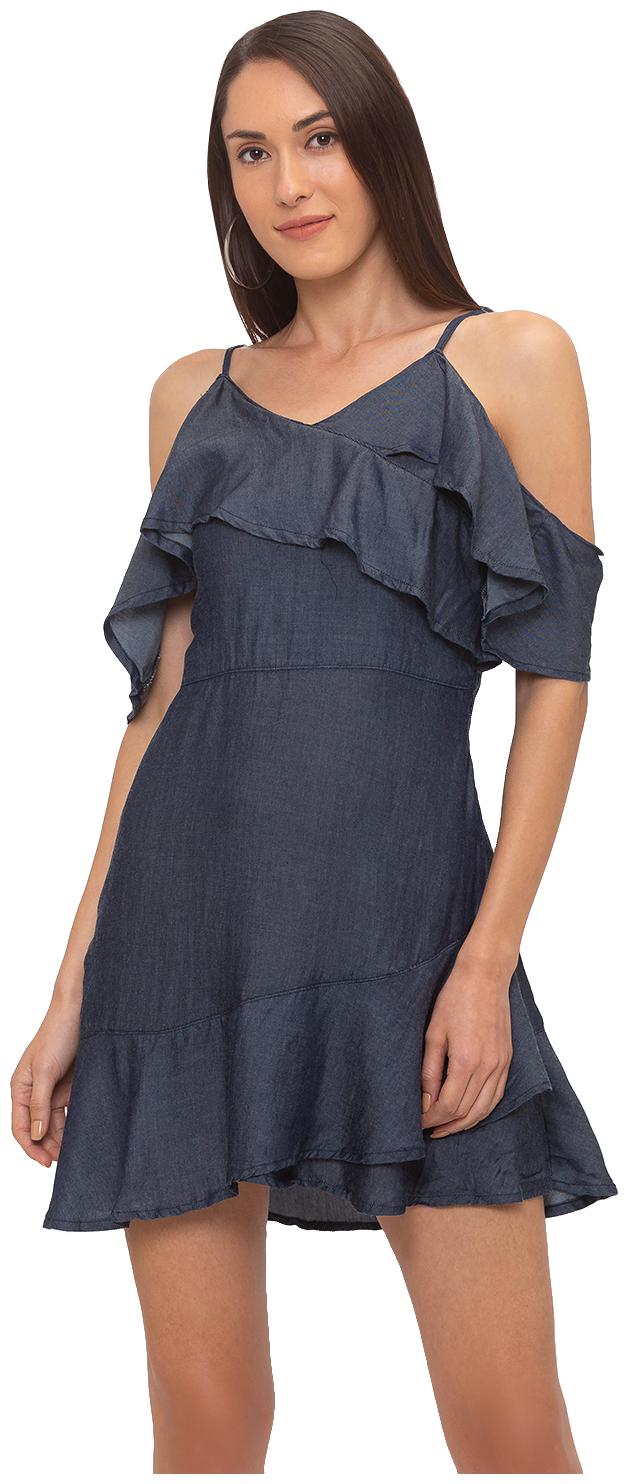 

Globus Cotton Solid Navy Blue Color A Line Dress For Women