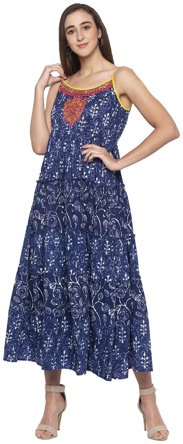 

Globus Cotton Embellished Blue Color A Line Dress For Women