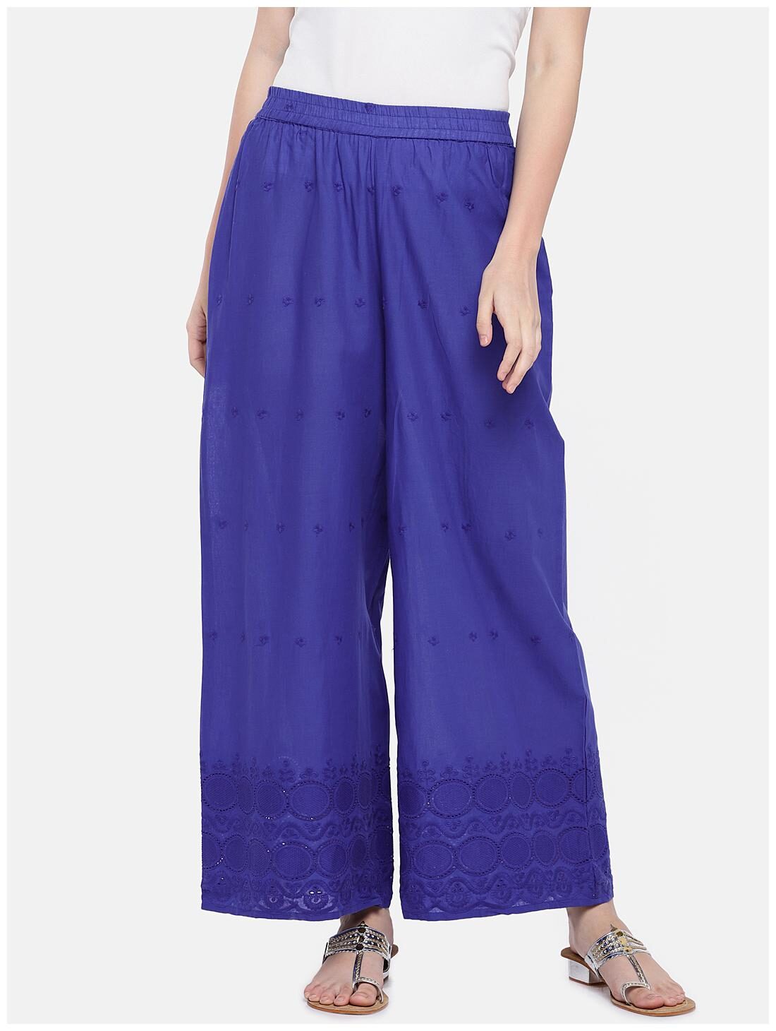 

Globus Blue Embroidered Straight Palazzo