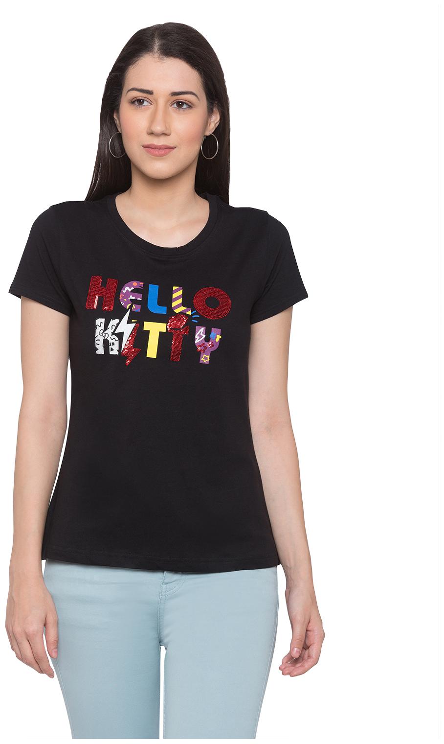 

Globus Women Black Regular fit Round neck Cotton T shirt