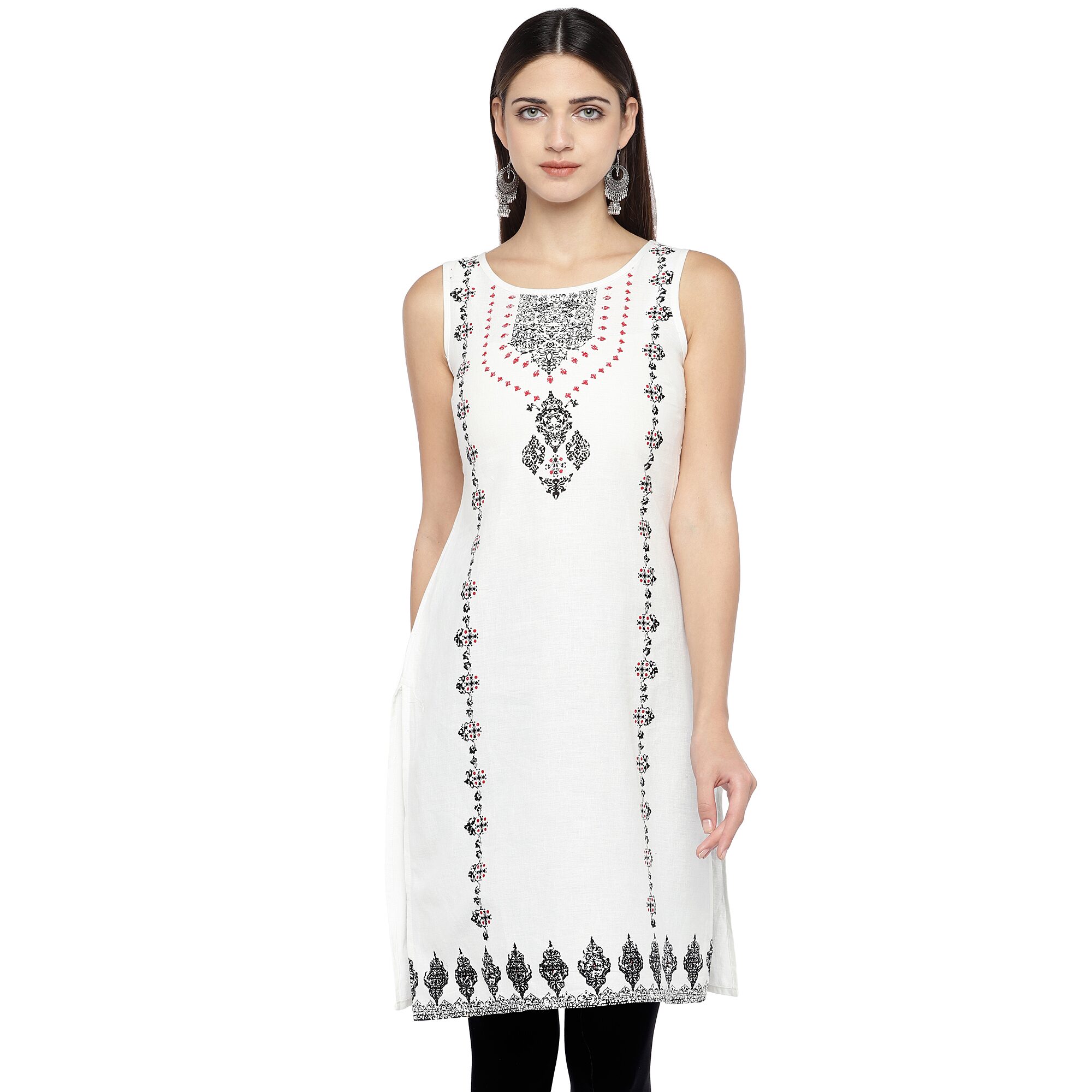 

Globus Women White Printed Straight Kurta