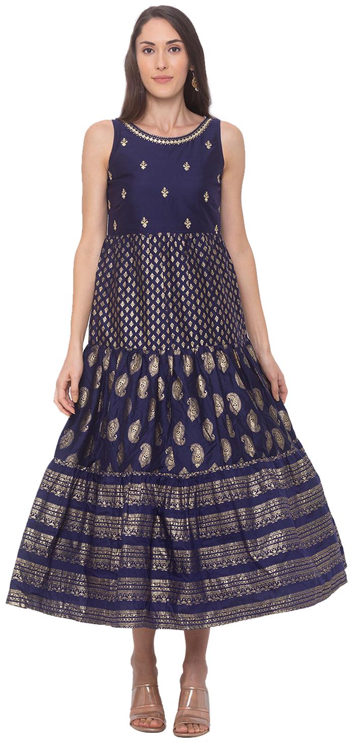 

Globus Cotton Printed Navy Blue Color Maxi Dress For Women