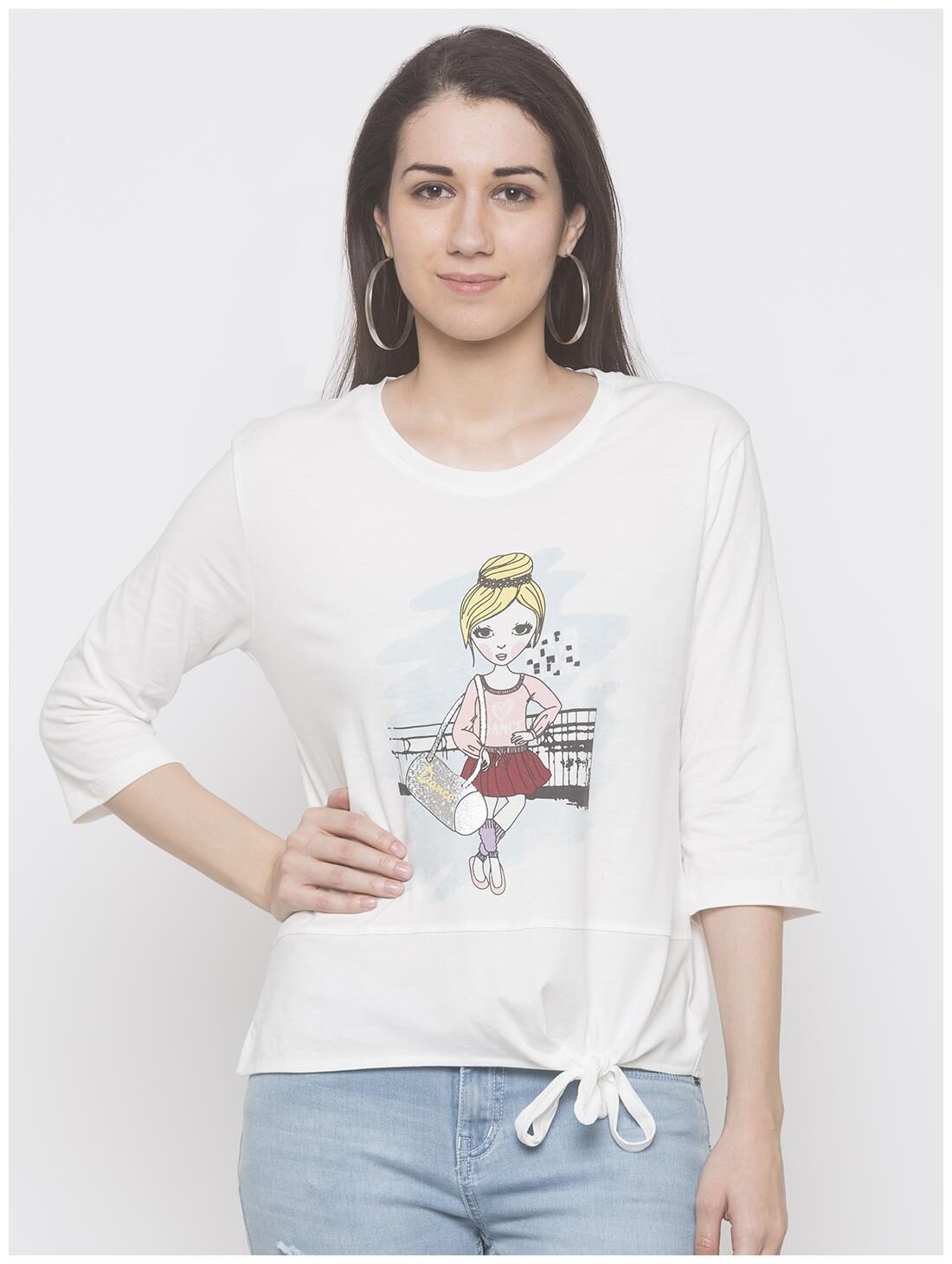 

Globus Women White Regular fit Round neck Cotton T shirt