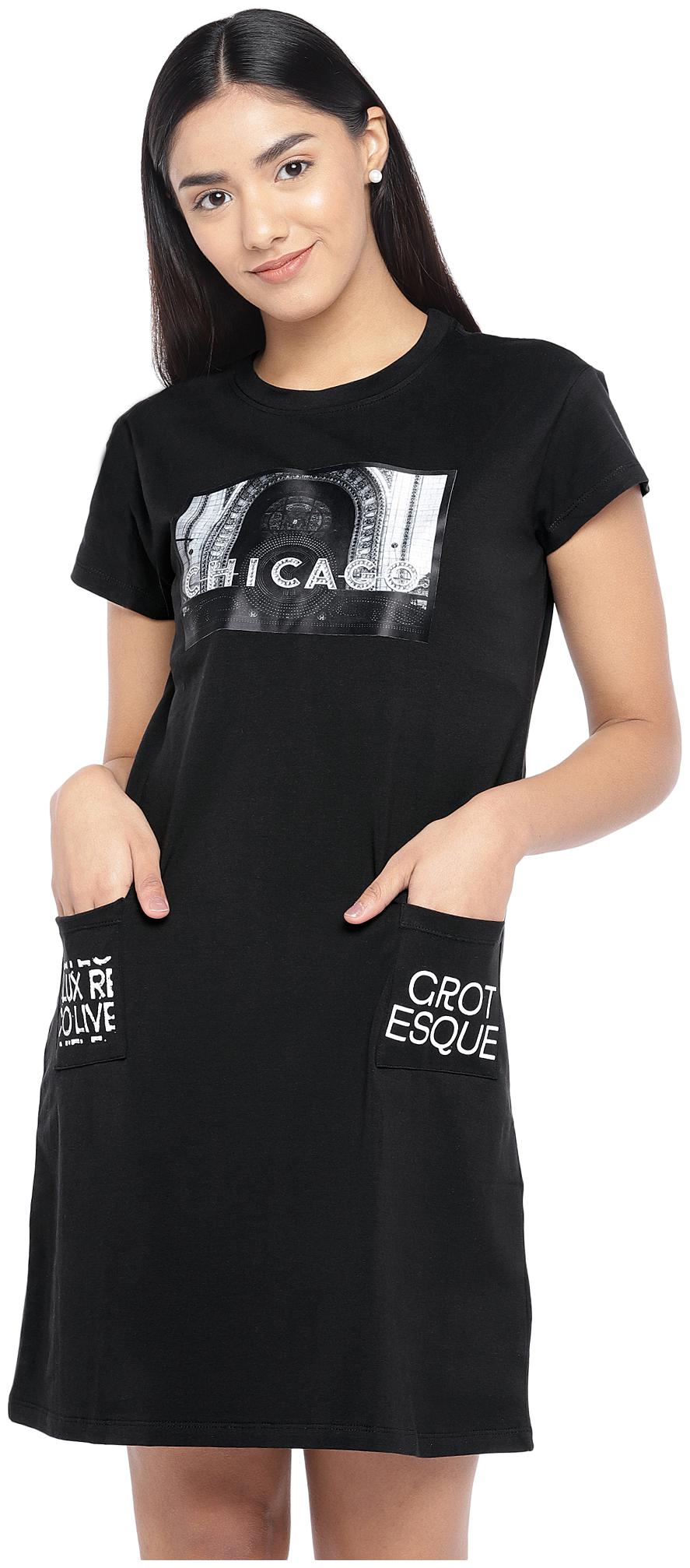

Globus Black Printed T shirt dress