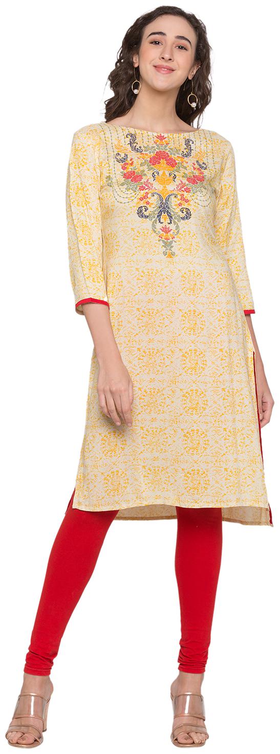 

Globus Women Cream Printed Straight Kurta
