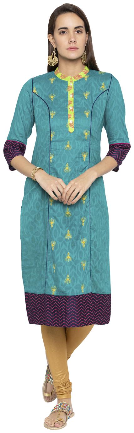 

Globus Women Blue Printed Straight Kurta