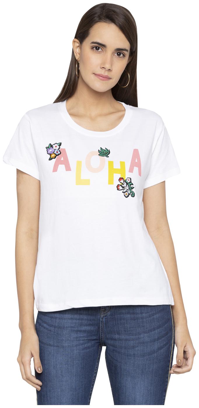 

Globus Women White Regular fit Round neck Cotton T shirt