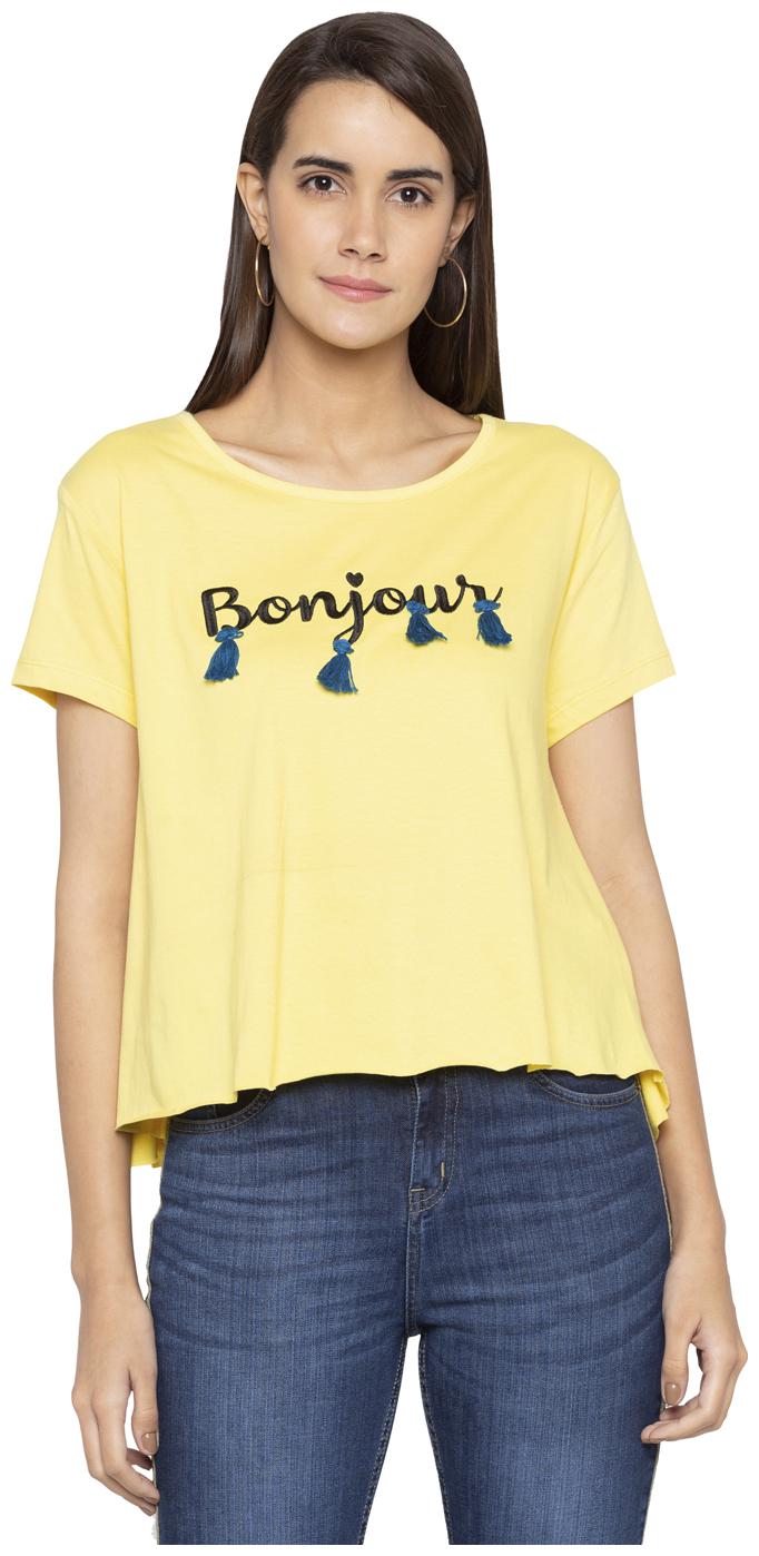 

Globus Women Yellow Regular fit Round neck Cotton T shirt