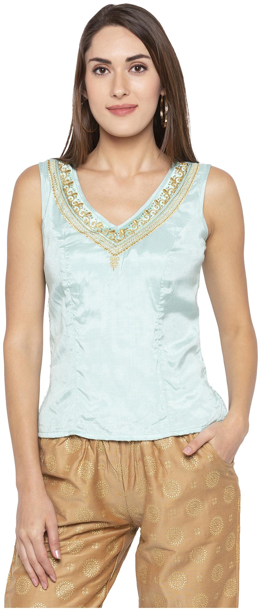 

Globus Ethnic Turquoise Color Embroidered Regular Fit Tunics