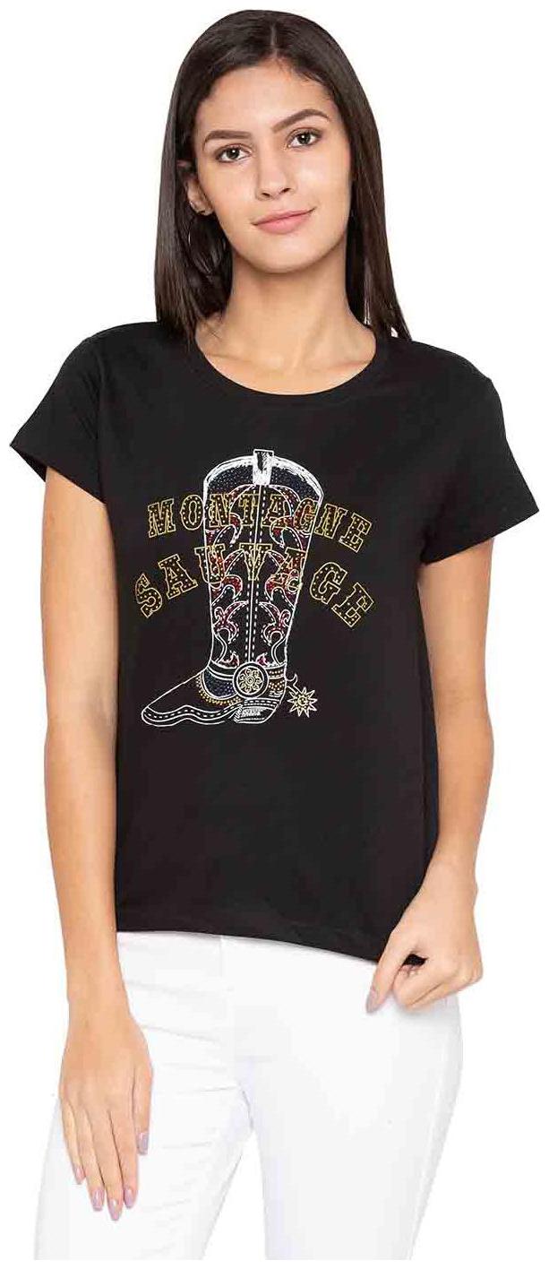 

Globus Women Black Regular fit Round neck Cotton T shirt