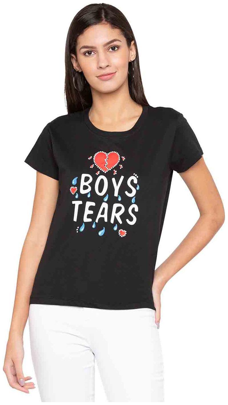 

Globus Women Black Regular fit U neck Cotton T shirt