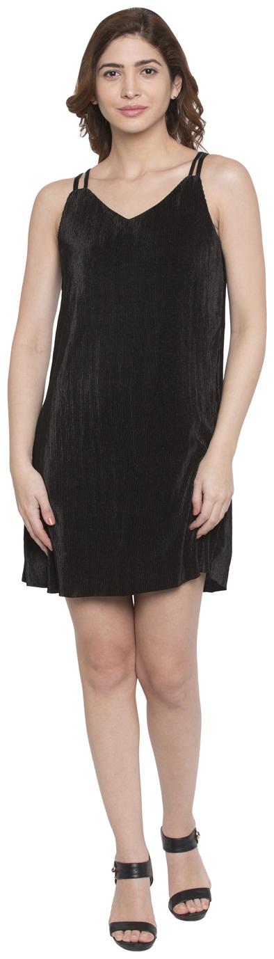 

Globus Black Solid A-line dress