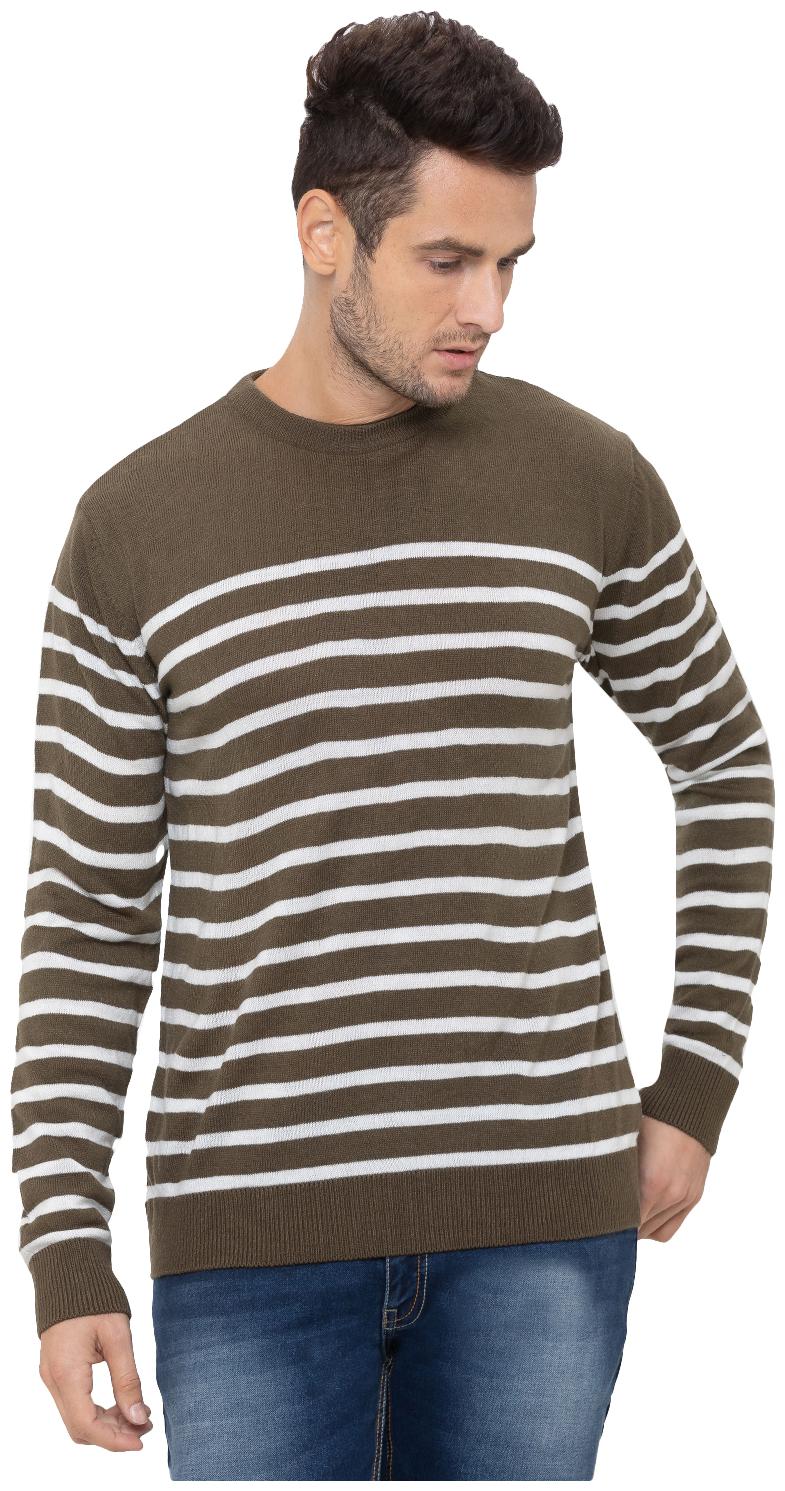 

Globus Men Acrylic Striped Pullover Olive