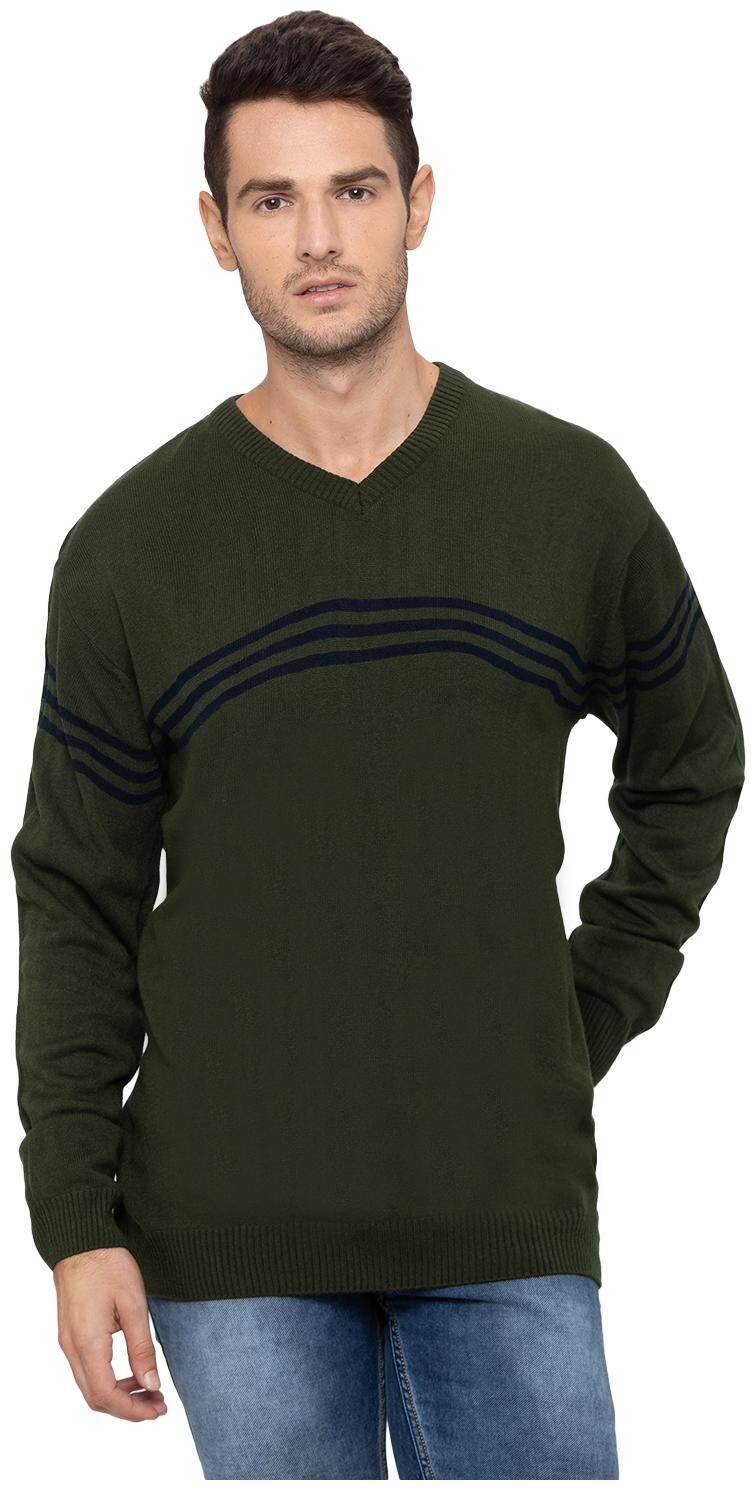 

Globus Men Acrylic Striped Pullover Olive