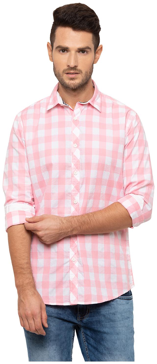 

Globus Men Pink White Checked Regular Fit Casual Shirt