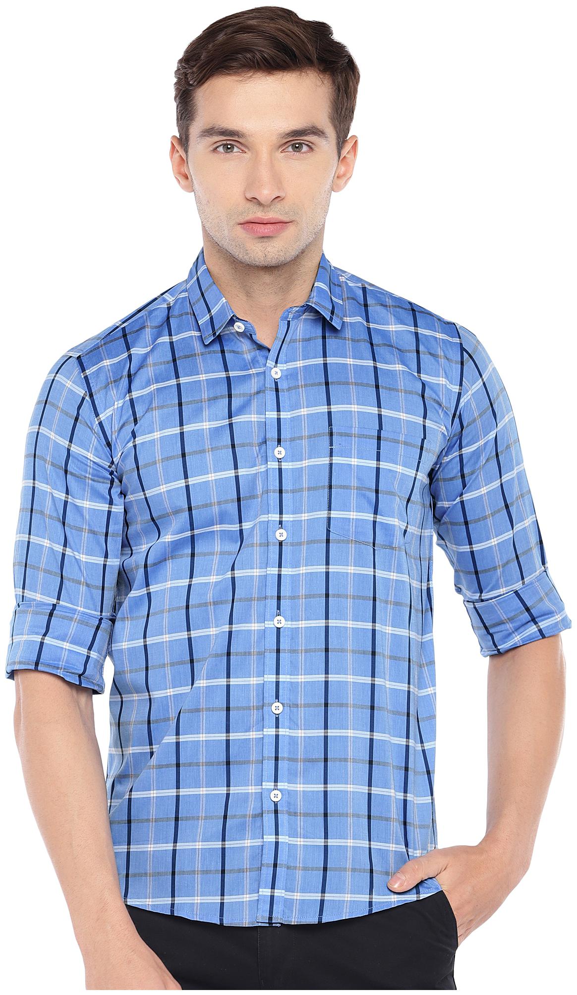 

Globus Men Blue Checked Regular Fit Casual Shirt
