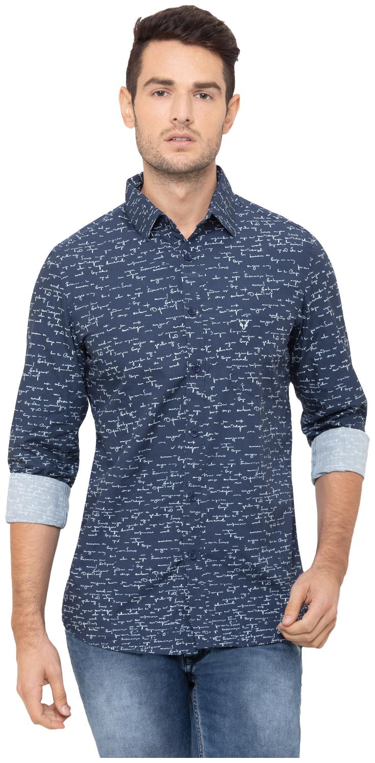 

Globus Men Blue Printed Regular Fit Casual Shirt