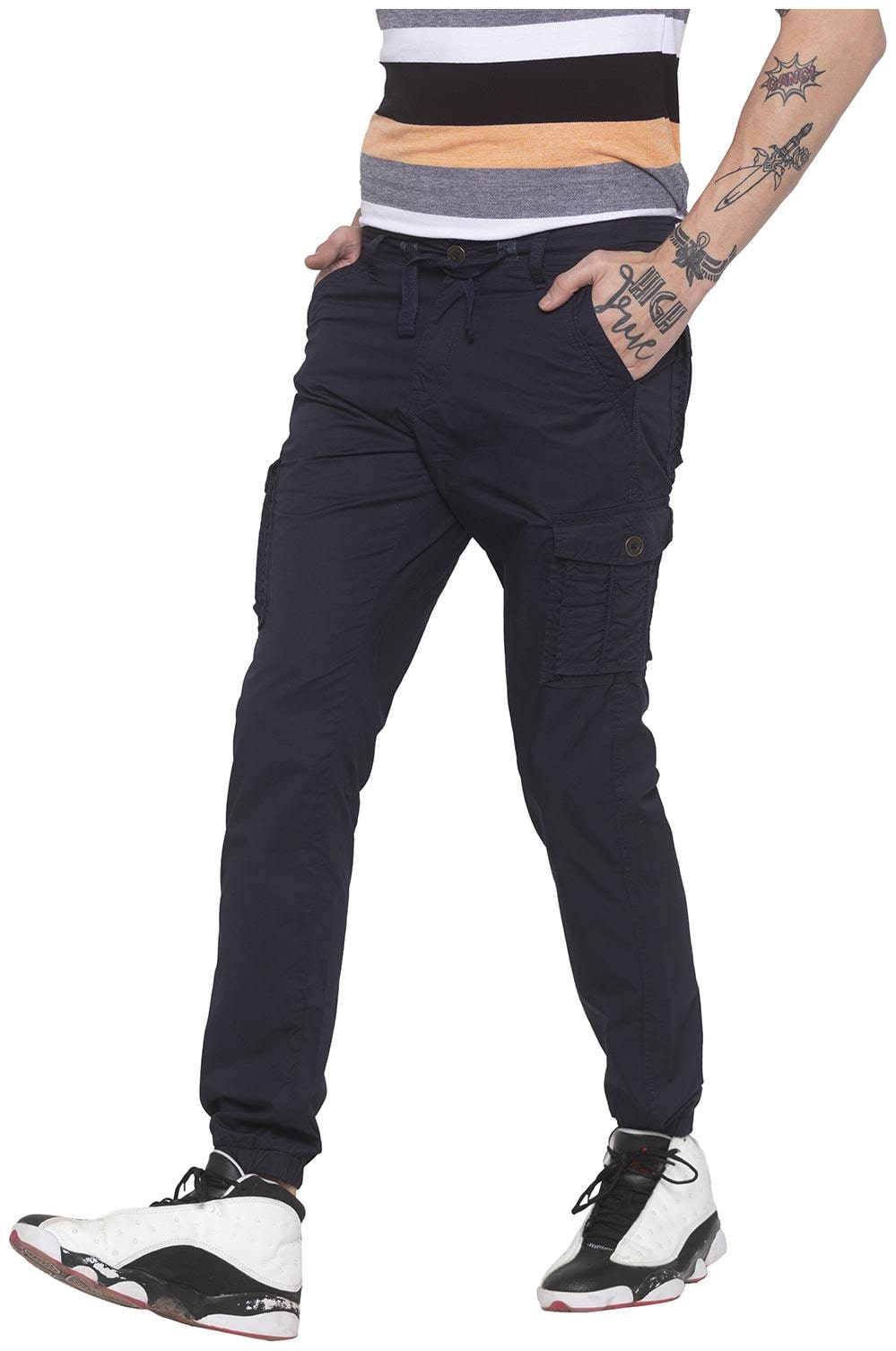 

Globus Men Blue Solid Slim fit Regular trousers