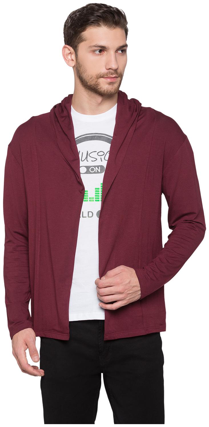 

Globus Men Cotton Solid Maroon Cardigan