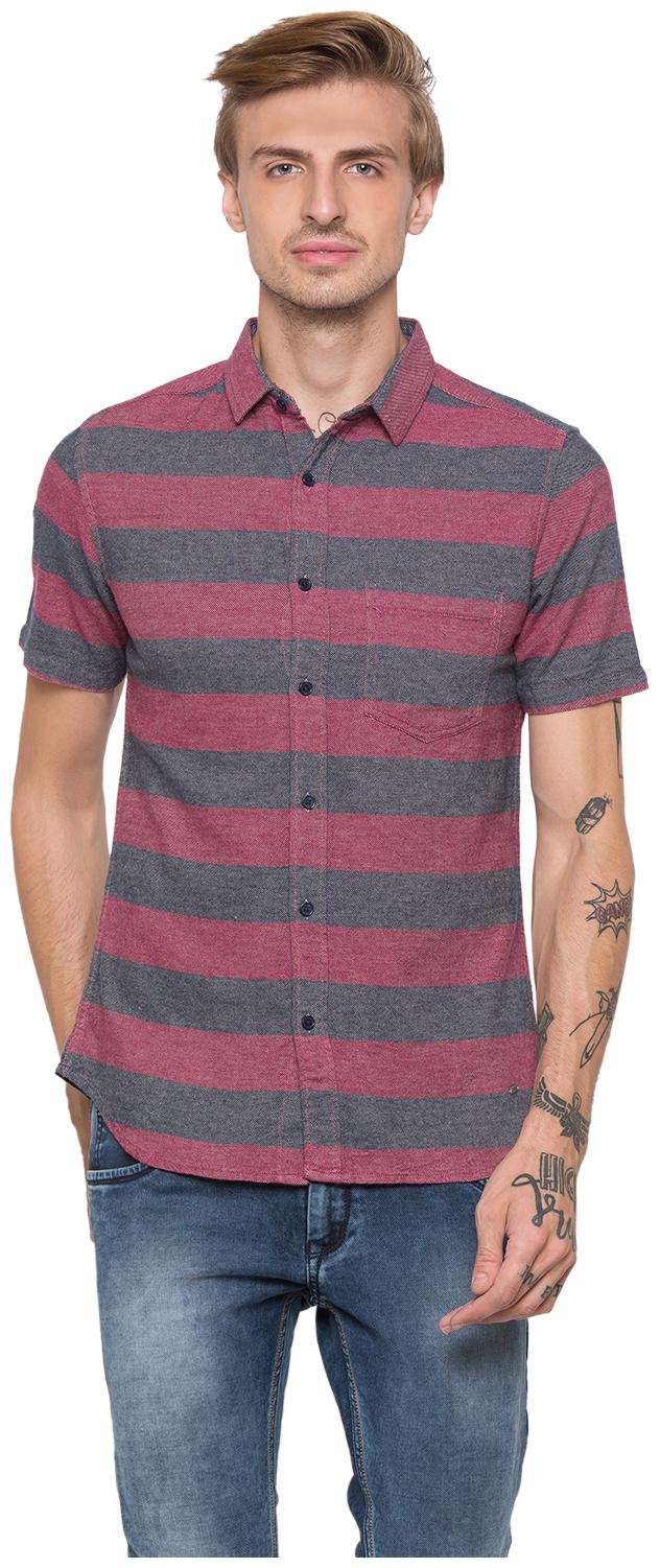 

Globus Men Maroon Grey Horizontal Stripes Regular Fit Casual Shirt