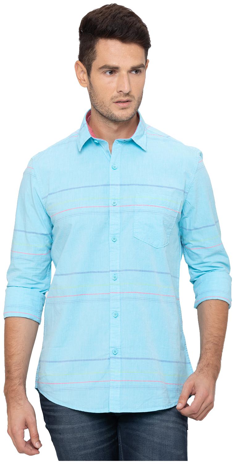 

Globus Men Cotton Striped Blue Casual Shirt