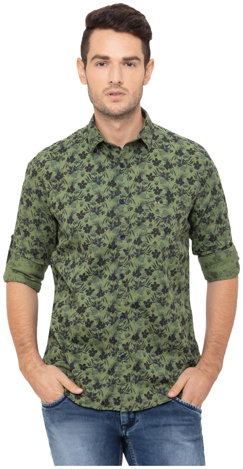 

Globus Men Cotton Printed Olive Casual Shirt