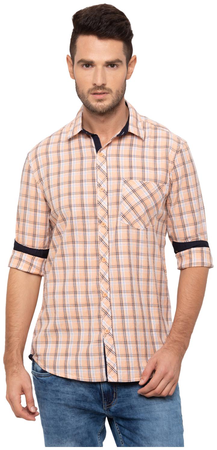 

Globus Men Peach Checked Regular Fit Casual Shirt