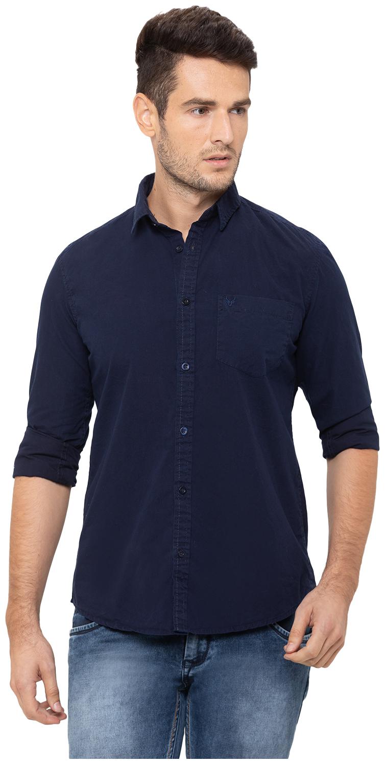 

Globus Men Navy Blue Solid Regular Fit Casual Shirt